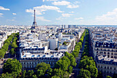France, Paris, 8th arrondissement, Eiffel Tower view from Arc de Triomphe