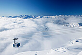France, Midi-Pyrénées, Hautes-Pyrénées, Pic du Midi de Bigorre, cable car, sea of clouds