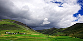 France, Alps, Hautes Alpes, mountain in summer, hamlet, clouds