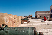 Morocco, Essaouira, Skala of the Kasbah. crenellated bastion, antique cannons