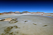 Chile, San Pedro de Atacama, Laguna de Aguas Calientes, lake, person in the back