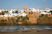 Africa, Maghreb, North africa,Morocco, Rabat, kasbah of the Udayas at the edge of river Bou Regreg, seen from Salé