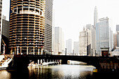 Apartment Building, Marina City II and Chicago River, Chicago, Illinois, USA