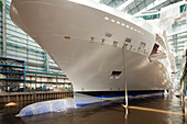 Cruiser under construction in dry dock, Meyer Werft, Papenburg, Lower Saxony, Germany