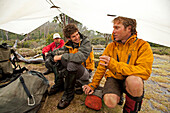 Camp at Lake Meston, Walls of Jerusalem National Park, UNESCO World Nature Site, Tasmania, Australia