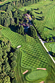 Aerial view of golf course Hillesheim, Eifel, Rhineland Palatinate, Germany, Europe