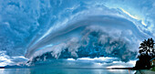 Thunderclouds over lake Chiemsee, Chieming, Upper Bavaria, Germany