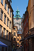 Storkyrkan Church and Gamla Stan old town alley, Stockholm, Stockholm, Sweden