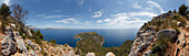 View fom the mountain Penya Rotja, Cap de Pinar, cape near Alcudia, Mallorca, Balearic Islands, Spain, Europe