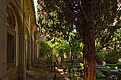 Idyllic patio at the monastery Sa Cartoixa, La Cartuja, Valldemossa, Tramuntana mountains, Mallorca, Balearic Islands, Spain, Europe