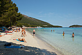 People on the beach in the sunlight, Playa de Formentor, Mallorca, Balearic Islands, Spain, Europe