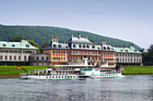 Schaufelraddampfer auf der Elbe vor Schloss Pillnitz, Sachsen, Deutschland, Europa