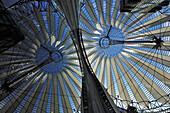 Low angle view into the tent roof of the Sony Center, Potsdamer Platz, Berlin Mitte, Berlin, Germany, Europe
