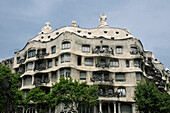 Spain, Barcelona, exterior of Casa Mila by Antoni Gaudi
