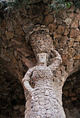 Supporting stone column in the shape of a woman, Park Guell, Barcelona, Spain