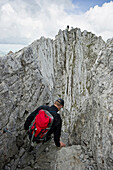 Fixed rope route at mount Saentis, Alpstein massif, Appenzell Alps, Switzerland