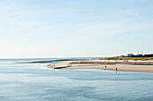 View to Norderney island with sandy beach, East Frisian Islands, Lower Saxony, Germany