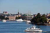 Fähre Djurgaden 8 und Stadtansicht, Stockholm, Schweden, Europa
