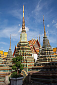 Spires and buildings at Wat Pho, Temple of the Reclining Buddha, Bangkok, Thailand