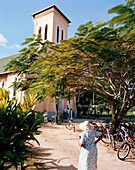 Church in La Passe on a Sunday morning before service, La Passe, La Digue, La Digue and Inner Islands, Republic of Seychelles, Indian Ocean