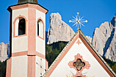 St. John's chapel in the sunlight, Villnoess valley, Dolomites, Alto Adige, South Tyrol, Italy, Europe