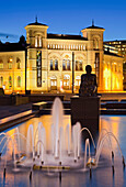 Fountain in front of the Nobel Peace Center in the evening, Oslo, Norway
