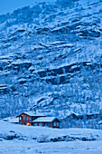 House in Winter landscape, Hardangervidda National Park, Norway