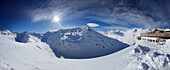 Mountain panorama at the Schoenwies alpine hut, Obergurgl, Tyrol, Austria