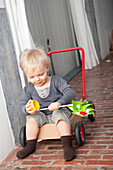 Boy playing with a pinwheel