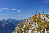 View from Sauling to Tannheimer mountain range, Ammergauer range, Oberallgaeu, Bavaria, Germany