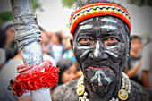 Man holding a spear at Ati Atihan festival, Kalibo, Aklan, Panay Island, Visayas, Philippines