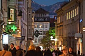 People on the street at the old town in the evening, Bolzano, South Tyrol, Alto Adige, Italy, Europe