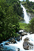 Partschins waterfall in the sunlight, Partschins, Vinschgau, South Tyrol, Alto Adige, Italy, Europe