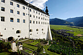 Marienberg monastery in the sunlight, Vinschgau, South Tyrol, Alto Adige, Italy, Europe