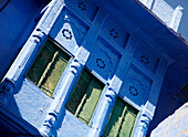 House in blue town in Jodphur, close up, Rajasthan, India