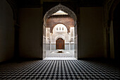 Looking into courtyard of Medersa el Attarin in the medina of Fez, Morocco