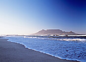 Looking over to Cape Town and Table Mountain at dawn seen from Blouberg Beach, Blouberg Beach, South Africa, Africa