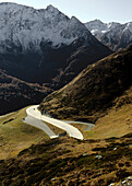Winding road in mountains at Gotthard Pass, Switzerland