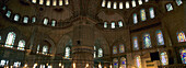 Interior of the Blue Mosque, Istanbul, Turkey. The Blue Mosque was built by Sultan Ahmet I in the early 17th Century and is one of Istanbul's major tourist attractions.