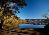 Calm lake at Derwent Water, Lake District, Cumbria, England
