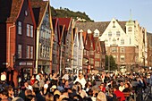 Norway, Bergen, Bryggen historic area, people