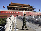 China, Beijing, Tiananmen Square and Gate, guard, Mao Zedong image
