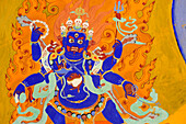 Wandmalerei mit Schützer Mahakala, Kloster Thikse, Thiksey, Leh, Industal, Ladakh, Jammu und Kashmir, Indien