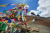 Prayer flags at pass near Photoksar, Sengi La, Sengge La, Zanskar Range Traverse, Zanskar Range, Zanskar, Ladakh, India