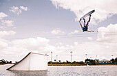 Wakeboarder Upside Down in Midair