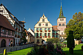 Town hall and church in Turckheim, near Colmar, Alsace, France