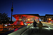 BMW-world and Olympia tower at the Olympiapark at night, Munich, Germany