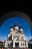 Alexander Nevsky Russian Orthodox Cathedral as seen through archway, Toompea Hill, Tallinn, Estonia