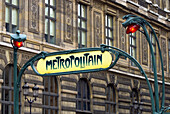 Old Metro sign outside Louvre Museum, Paris, France