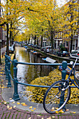 Bicycle in the downtown of Amsterdam, Amsterdam, Netherlands